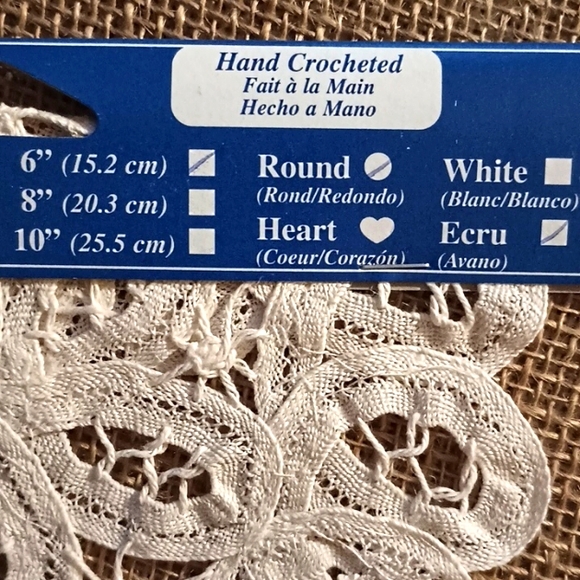 Cream Hand Crocheted Round 6" Doily New with Tags - Picture 3 of 3